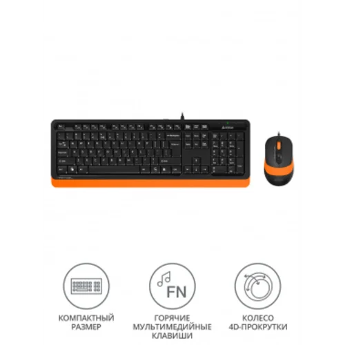 Клавиатура + мышь A4Tech Fstyler F1010 клав:чер/оранж мышь:чер/оранж USB Multimedia (F1010 ORANGE)